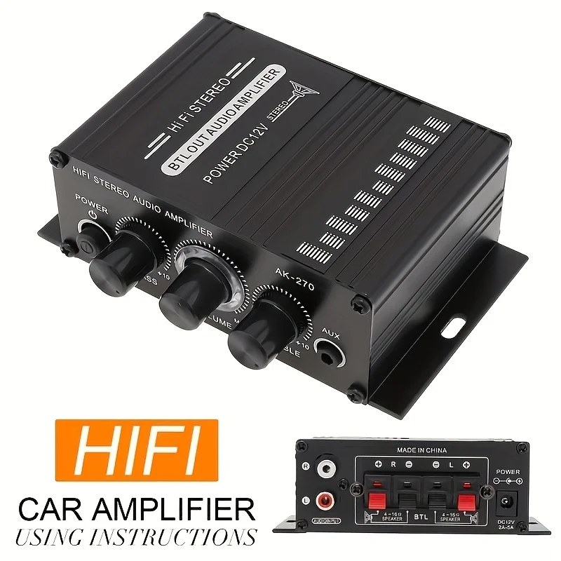 Audio Home Cinema - AK-270 400W Mini Güç Amplifikatörü 12V/24V